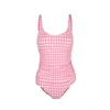 New Arrivals Feon Gingham Print Scoop Neck Shirred One Piece Swimsuit