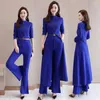 Work Dresses 2024Spring Autumn Women Suit Female Elegant Wide-leg Trousers Ladies Split Dress High Waist Wide Leg Pants 2 Piece Set 351