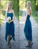 2017 Teal High Low Country Style Vestidos de dama de honra Strapless A Line Vintage Lace Chiffon Maid Of Honor Vestidos Formais Vestidos de Festa C2064775