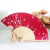 Estatuetas decorativas estilo chinês, ventilador vintage de bambu dobrável, portátil, dança de lótus, festa de casamento, meninas, mulheres, adereços po, resfriamento de verão