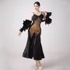 Stage Wear Feather Ballroom Dance Competition Vêtements Léopard Longue Robe Valse Performance Costume Adulte Bal BL12380