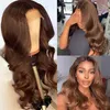 Synthetic Wigs Synthetic Wigs 13x4 Chocolate Brown Colored Lace Front Human Hair Wigs For Women HD Transparent Body Wave 360 Full Lace Frontal Wig Pre Plucked 240329