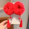 Accessori per capelli 1 paio Nappa Bambini Corda rossa Palla di pelo Fiocco Anno cinese Copricapo Vestito di linguetta