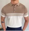 Erkek Polos Yaz Moda Örme Kısa Kollu Polo Gömlek Nefes Alabilir Kontrast Renk Tasarımı Yakalar Erkekler İçin Günlük İşletme