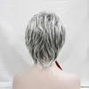 Synthetische pruiken HAIRJOY Pruik van synthetisch haar Krullend Pixie-kapsel Gelaagd kapsel met pony Balayage met accenten Grijze pruik 240328 240327