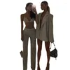 Pantalon deux pièces pour femmes, style Instagram européen et américain, camisole, coupe cintrée, jambe droite, taille haute, veste sexy à paillettes