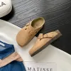 Talltor 2023 Spring Women's Closed Toe Slippers Suede Leather Clogs Sandaler för kvinnor Retro Fashion Garden Mule Clog Slides