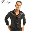 Chemises décontractées pour hommes Hommes Brillant Paillettes Chemise À Manches Longues Boutonné Disco Party Night Clubwear Bal Danse Performance Tops Halloween