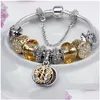 Bracelets de charme Bracelet de perles d'or 925 Sier coeur cristal brins arbre vie pendentif perlé bracelet femmes filles mode cadeau à la mode Dro Dh0Uf
