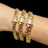 Bangle 2019 New Arrival 8/10/12/14/16/18mm Miami Curb Cuban Stainless Steel Chain Crystal Bracelet Casting Lock Clasp Male Link Jewelry 240319