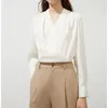 Chemisiers pour femmes bureau dame blanc col en v à manches longues chemise hauts Style français chemises à la mode pour les femmes Blouse travail