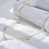 Chains 18K Real Gold Natural Freshwater Pearl Necklace Au750 Genuine Luxury Fashion Star Collar Chain X0023