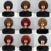 Perucas laranja curto vermelho afro afro perucas cacheadas com franja perucas sintéticas para feminino de cabelo natural cosplay resistente a fibra de fibra fofa