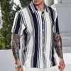 Hawaiian Stripe Fashion Men Shirt Casual Retro Floral Polo Short Sleeve Social Beach Outsize 3D Print Street Wear Summer 240304