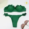 Kvinnors badkläder tvådelar baddräkt delad design stilig ruffle trim bandeau bikini uppsättning för kvinnor skjuter upp med mid-rise