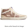 Luxe Casual Mid Star Designer Chaussures Or Argent Glitter Léopard Poney Daim Cuir Fait À La Main Italie Marque Femmes Hommes Plat Sport Baskets Vintage Plate-Forme Baskets