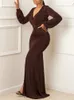 Eleganckie sukienki wieczorowe długa suknia Patry Sexy Deep v długie rękaw syrena bodycon split maxi szatę femme 240319