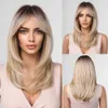 Synthetische pruiken ALAN EATON Lange blonde pruiken voor dames Pruik van synthetisch haar met pony Ombre-kleur met donkere wortels Gelaagde pruiken Hittebestendig 240328 240327