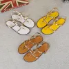 Sandals YMECHIC 2023 Ladies Cheap Rivets Lovely Flat Heel Summer Shoes Gladiator Sandals Women Yellow White Brown Rome Girl Sandal 3540