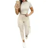 Kvinnors tvådelade byxor 2 st/set klassisk avslappnad outfit elastisk midjeband Kvinnor Pure Color Crop Top DrawString Sweatpants Set Activewear