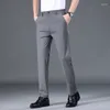 Pantalones para hombres Verano Buen estiramiento Pantalones lisos Hombres Negocios Cintura elástica Coreano Clásico Delgado Negro Gris Azul Marca Traje casual Masculino