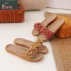 Slippers Suihyung Summer Floral Bow Slippers for Women New Girls Casual Slides Alire Flax Indoor Chaussures tongs Sandales plates féminines