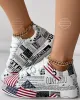 Schoenen sneakers dames onafhankelijkheidsdag nieuwspaper vlaggen afdrukken kant -up casual veter dames vulcanisatie schoenen dames platform sneakers