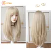 MEIFAN Synthetic Long Straight Lolita Wig with Bangs Wig Girl Cute Ombre Pink Blonde Black Cosplay Party Halloween Harajuku Wig 240305