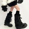 Women Socks Punk Ribbon Bow Faux Fur Leg Warmers Thickened Imitation Leggings Boots Cover Lolita Kawaii Harajuku Party Accessories