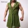 Sexy Mannen Hollow Out Tank Tops Mouwloos Lang Vest Europese Stijl Casual Strand Shirt Kleding Open Stitch Capuchon T-shirt 240313