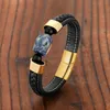 Bangle Fashion diamond natural blue stone half-stone noble mens bracelet 316L stainless steel leather cord jewelry bracelet 240319