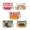 Lot de 5 bracelets à breloques dorés en argile douce - Perles acryliques colorées - Surfeur ethnique Heishi - Brins de perles extensibles empilables - Bohème - Plage d'été - Bijoux d'amitié - Cadeau