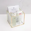 Caja de almacenaje para brochas de maquillaje de cristal transparente, contenedor de cosméticos dorado, anillo, soporte para lápiz labial, organizador de brochas de maquillaje