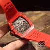 豪華なメンズメカニックウォッチリチャ腕時計ワインバレルウォッチミルR RM50-03シリーズ2824自動機械レッドカーボンファイバーテープ男性