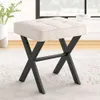 Lue Bona Square X-Leg Foot Rest Ottoman Stool, 작은 의자 의자 세면대, 메이크업 거실, 욕실, 리넨 색상을위한 현대 패딩 화장대 좌석