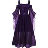 Vestidos casuais feminino fora do ombro vestido vintage halloween barco pescoço manga para senhoras traje de bruxa mulheres difrases hallowen mujer