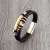 Bangle 2022 novos grânulos de cotovelo de aço inoxidável europeu e americano estilo punk pulseira de couro duplo link pulseira clássica 240319