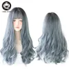 Synthetic Wigs Lace Wigs 7JHH WIGS Long Omber Corche Hair Wigs with Bangs For Women Synthetic Soft Loose Light Blue Wig Beginner Friendly High Density 240328 240327