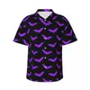 Мужские повседневные рубашки, пляжная рубашка на Хэллоуин, мужские черные и фиолетовые гавайские блузки с короткими рукавами и рисунком летучих мышей, крутые блузки больших размеров, подарок