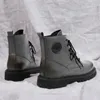 Boots High-top Leather Men's In British Style Tide Shoes Gray And Velvet Casual Winter