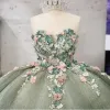 Светло-зеленое платье Quinceanera с цветами ручной работы, бальное платье, корсет без рукавов с аппликацией в форме сердца для вечеринки Sweet 15 Girls 2023