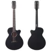 Guitar Black Color 12 String Electric Acoustic Guitar Cutaway Design 40 Inch Full Sapele Body Matte Folk Guitar