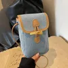 Omuz çantaları 2024 niş tasarım crossbody çanta denim kumaş yüksek son kadın cep telefonu moda kontrast renk mini