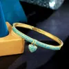 Bangle Triple Elegant Light Blue Cubic Zirconia Gold Color Small Heart Charm Luxury Bracelet With Open Cuffs For Women Party Jewelry B080 240319