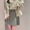 Kuzuwata Autumn Plaid Solid Color High midje kjol Chic Button Pleated A-Line Slim Fit Faldas Fashion Japanese Chic Robe 240319