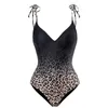 Kvinnors badkläder Gradual Leopard V Neck One Piece Womens Swimsuit With Long Sarong Beach Kjol Cover Ups Tummy Control Bathing Suit