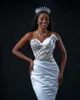 2024 Meerjungfrau-Hochzeitskleid für die Braut, Brautkleider in Übergröße, herzförmiger Ausschnitt, Strasssteine, Perlen, Plissee-Hochzeitskleider für afrikanische schwarze Frauen D175