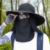 Berets Summer Men's Sunshade Hat Large Brim Mountaineering Mask Fishing Outdoor Sun Protection Removable