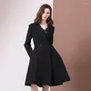 Work Dresses Long Sleeve Elegant Blazer Dress Suit Jacket Coat Slim Autumn Winter Women Female Knee Length Office Lady Black