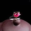 Boucles d'oreilles pendantes en argent pur S925, bijoux à la mode, Design fait à la main pour dames, ensemble de tulipes en corindon rouge, ornements